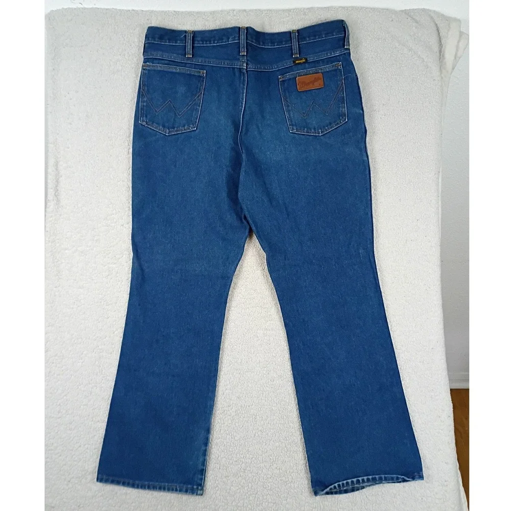 Vintage Wrangler 945DEN Jeans Men 38x30 Blue Denim USA Made Straight Leg Utility